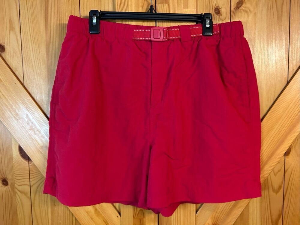 LANDS END Nylon Red Belted Lined Shorts Hiking Camping Swimming Boys Sz Large 14